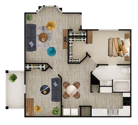 Floor plan for 1 bed, 1 bath, 1002 sqft
